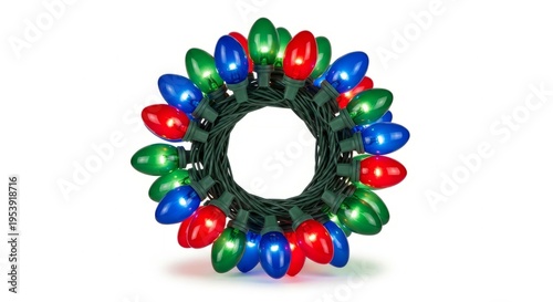 Wallpaper Mural Vibrant string of festive illumination featuring red, green, and blue bulbs, artfully coiled into a circular display for joyful seasonal decoration Torontodigital.ca
