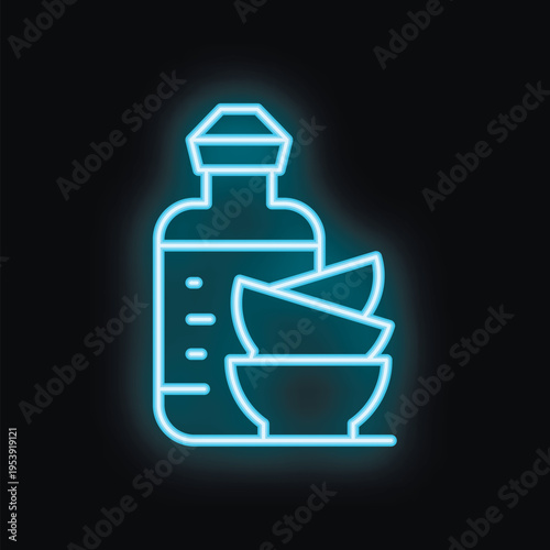 Blue neon sign of a blender making a healthy green smoothie, perfect for health food businesses