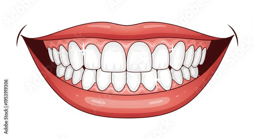 Illustration of a mouth with healthy white teeth and red lips.