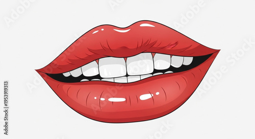 Illustration of Red Lips with White Teeth on White Background.