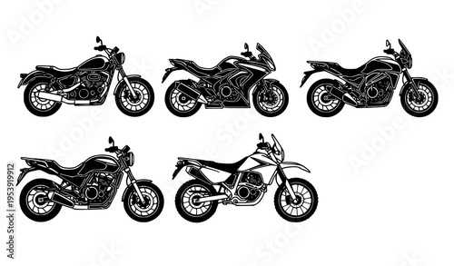 Minimal Vector Illustration of Different Motorcycle Models – Automotive Collection