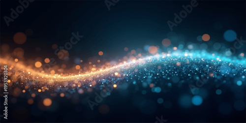 A shiny abstract background of colorful bokeh lights and glowing stars creates a bright purple and blue holiday backdrop design for a celebratory night party illustration