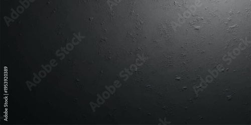 A dark textured grunge wall background features a rough aged concrete surface with vintage gray paint and dirty black stone patterns for a blank weathered backdrop