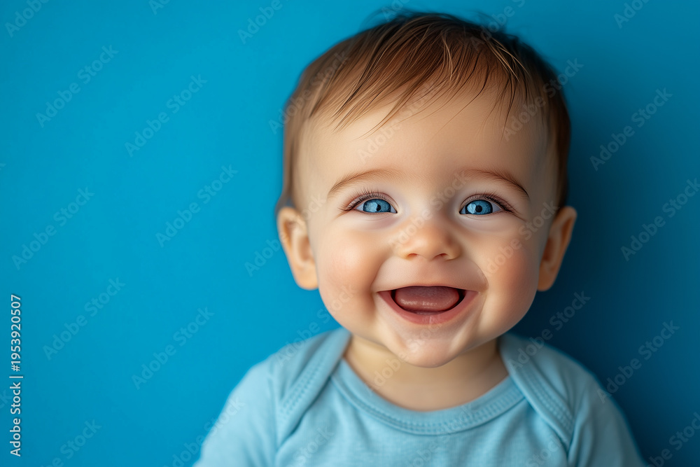 Fototapeta premium little boy on a blue background. boy smiling