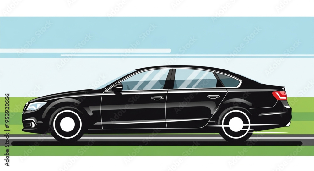 Obraz premium Sleek Black Sedan on the Road - A Modern Transportation Icon.