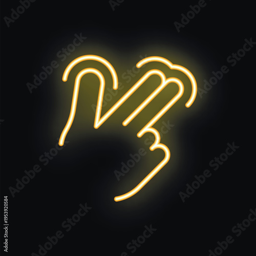 Hand gesture double tapping with two fingers neon sign on black background