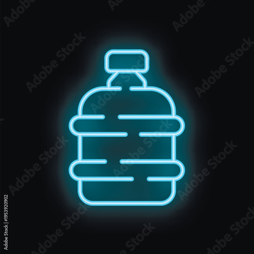 Neon sign of a big bottle with water cooler glowing on a black background