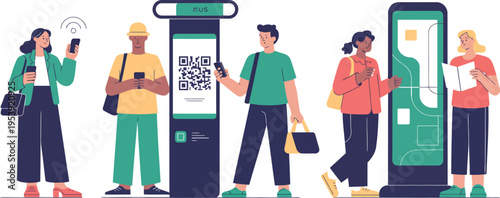 Business professional uses a smartphone while a location pin graphic floats.