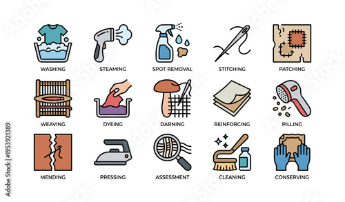 Illustrated laundry and clothing care symbols for home maintenance