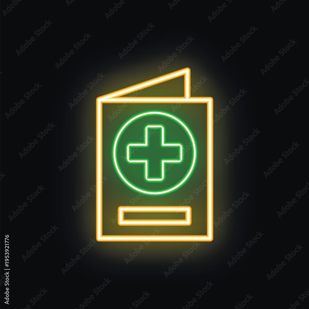 Fototapeta premium Glowing neon green medical record for storing patient data is depicted on a black background