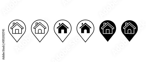 House Map Pin Vector Set. Outline icon collection for property, transactions3