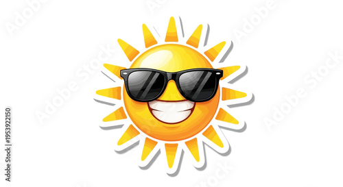 Happy Sun Wearing Sunglasses, Summer Fun, Bright Sunshine, Cartoon Style