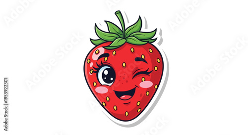 Cute Winking Strawberry Character with Rosy Cheeks