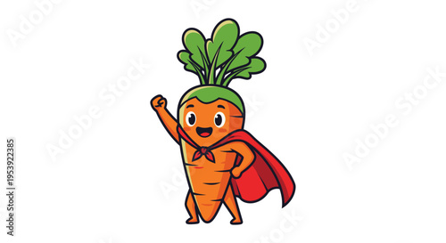 Superhero Carrot Character with Red Cape, Healthy Food Mascot
