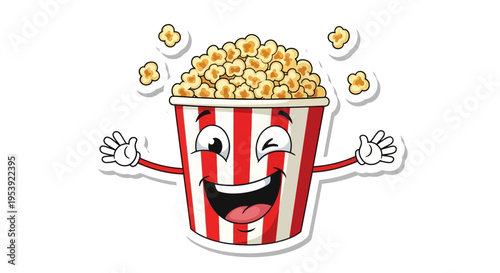 Happy Cartoon Popcorn Bucket Character Winking and Waving