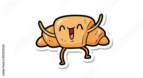 Happy Croissant Character Dancing and Smiling