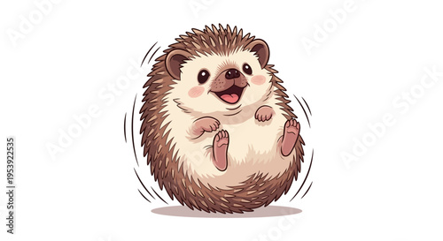 Cute cartoon hedgehog rolling happily, white background, playful animal illustration