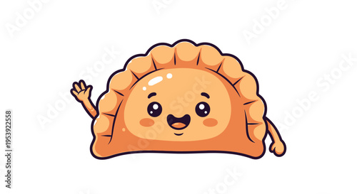 Cute cartoon empanada character waving hello, isolated on white background
