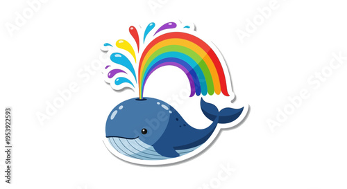 Cute Whale Spouting Rainbow Water - Cartoon Illustration