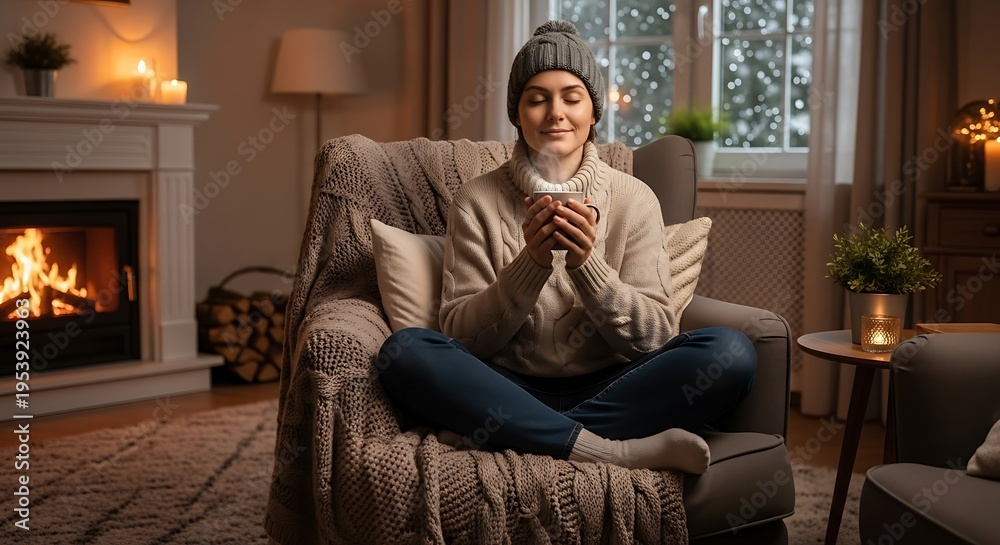 Obraz premium Cosy Woman with Warm Drink.