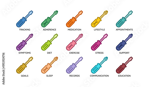 Colorful medication pill cutter symbols representing health and wellness concepts