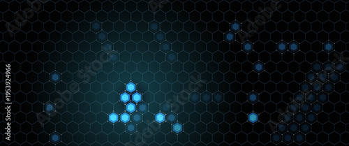 Futuristic abstract blue background featuring glowing hexagonal grid pattern and connected dots. Digital technology concept with geometric honeycomb structure