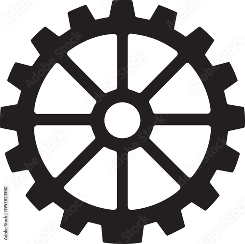 Twelve square teeth thin spokes gear wheel cogwheel icon setting mechanism engineering industrial machinery teamwork connection repair symbol vector