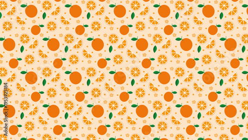 Minimalist Mandarin Orange Fruit and Slices Seamless Pattern