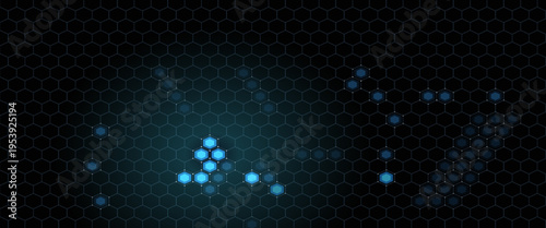 Futuristic abstract blue background featuring glowing hexagonal grid pattern and connected dots. Digital technology concept with geometric honeycomb structure