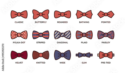 Variety of bow tie styles collection: classic, butterfly, and more