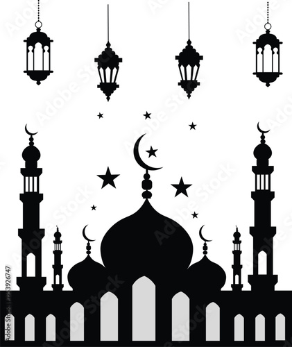 Mosque with lantern vector