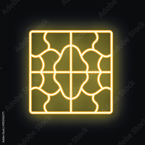 Neon yellow islamic art pattern glowing on a black background