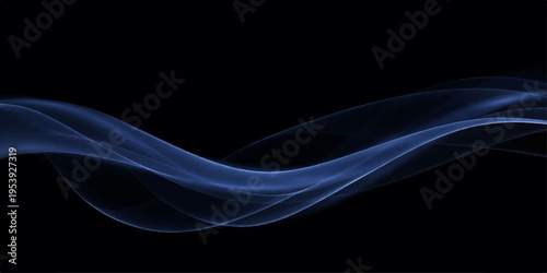 Abstract blue and purple smoke waves create a smooth flowing pattern of dynamic energy and swirling motion against a black backdrop design