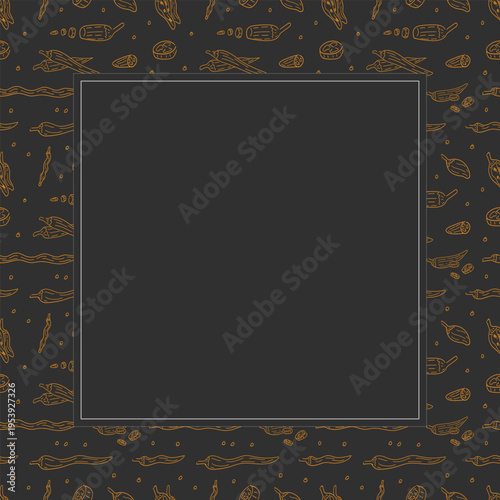 Hand drawn chili square frame, chili peppers doodles frame background
