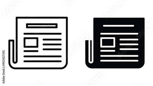 newspaper icons, black and white vector illustration, flat design
