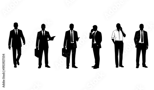 Minimal corporate silhouette vector collection with individual business professionals in different poses isolated on white
