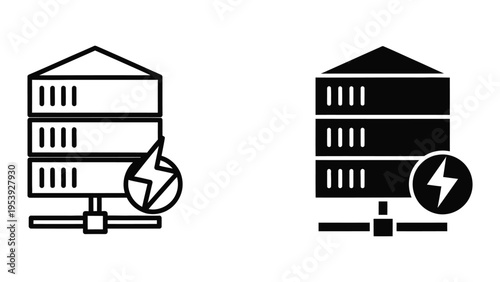 server room vector illustration with power symbols flat design