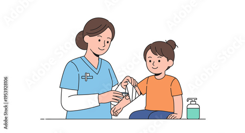 Nurse Applying Bandage to Young Patient.