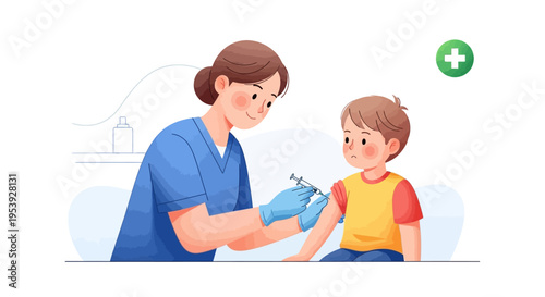 Nurse Administering Vaccination to Young Child.