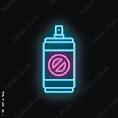 Glowing neon icon of a spray can with a forbidden symbol on it, perfect for projects related to vandalism