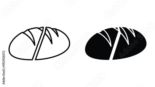 black and white bread vector illustration, flat design