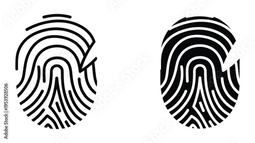 dual fingerprint vector illustration with contrasting black and white designs, flat design