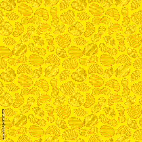 potato chips pattern. doodle potato chips pattern background. potato chips seamless pattern background. unhealthy snacks chips pattern.