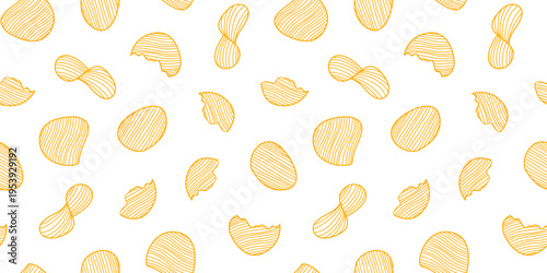 potato chips pattern. doodle potato chips pattern background. potato chips seamless pattern background. unhealthy snacks chips pattern.