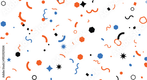 Colorful confetti and party decorations on a white background