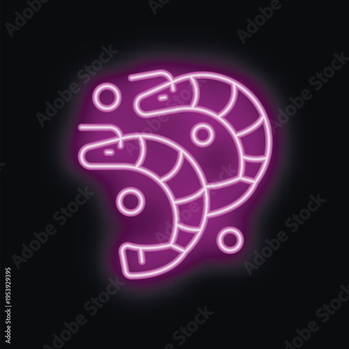 Purple neon sign showing two delicious shrimps, perfect for a seafood restaurant