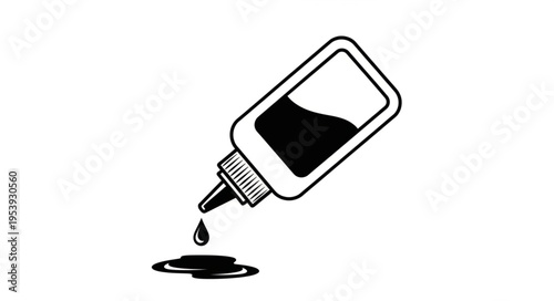 Illustration of a glue bottle with glue dripping onto a surface.