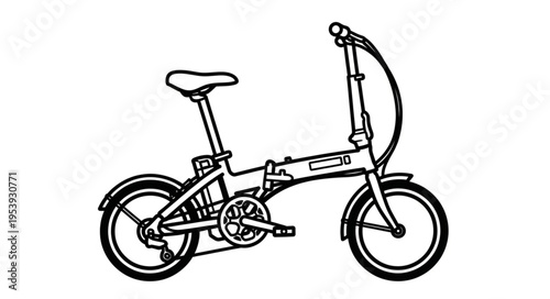Detailed Line Art Illustration of a Folding Bicycle for Urban Commuting.
