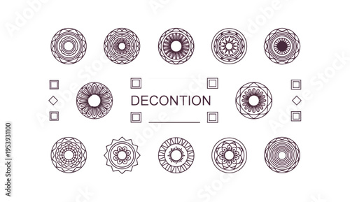 Circular ornamental patterns design elements on black background