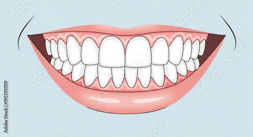 Illustration of a smiling mouth with healthy teeth and gums.